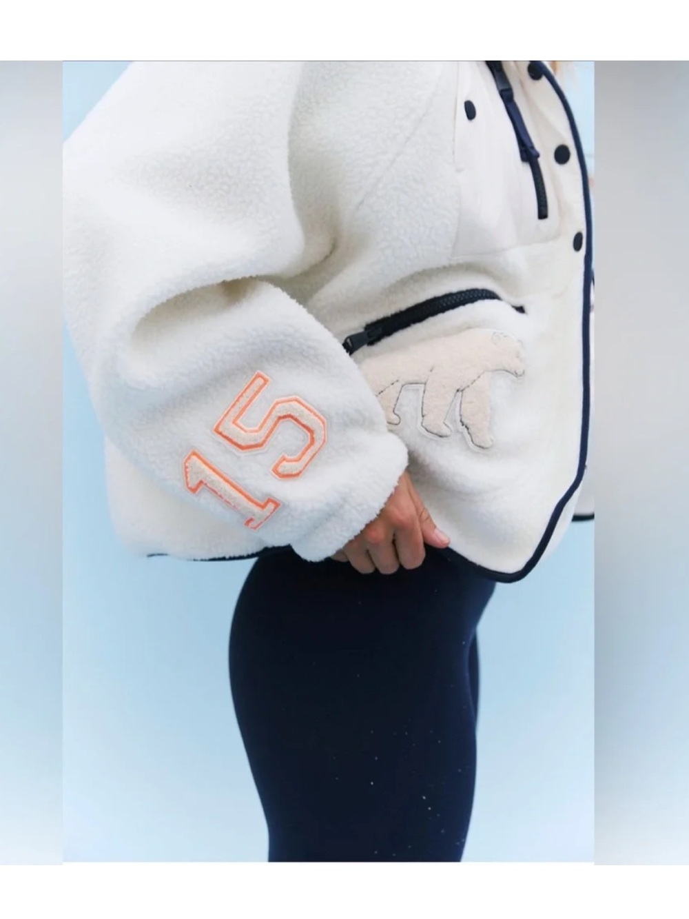 Free People Hit the Slopes Patch Fleece Jacket with Navy Trim- NWOT - Picture 8 of 15